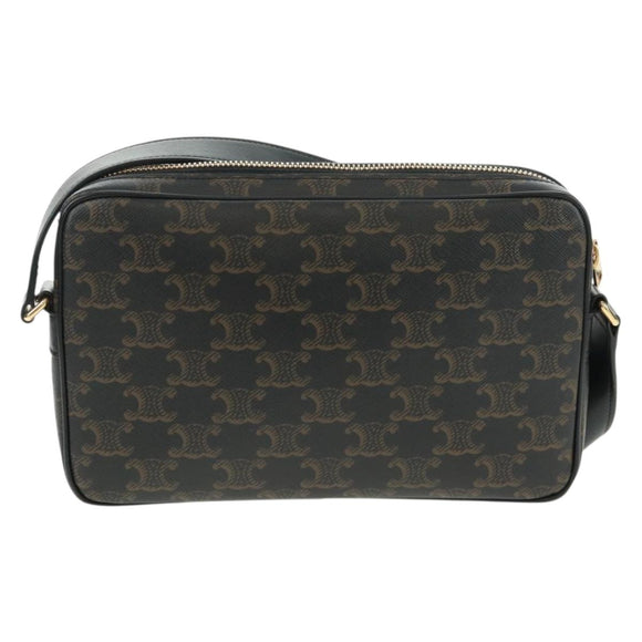 CELINE Triomphe Medium Messenger bag Shoulder Bag PVC Black Gold Auth BA9639M