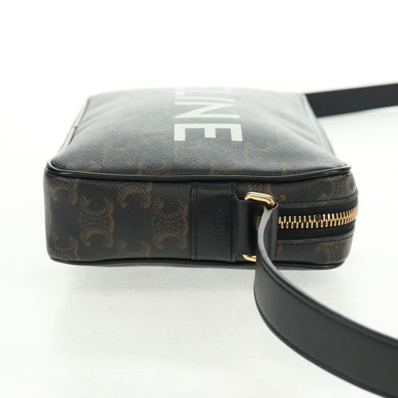 CELINE Triomphe Medium Messenger bag Shoulder Bag PVC Black Gold Auth BA9639M