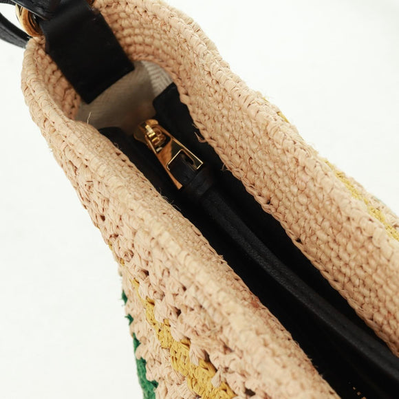 LOEWE Pochette bag Anagram Shoulder Bag Raffia Beige Gold Auth BA9640V