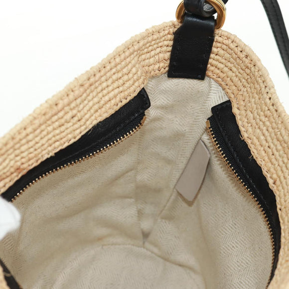 LOEWE Pochette bag Anagram Shoulder Bag Raffia Beige Gold Auth BA9640V