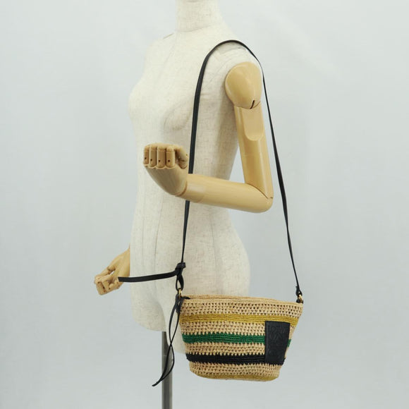 LOEWE Pochette bag Anagram Shoulder Bag Raffia Beige Gold Auth BA9640V