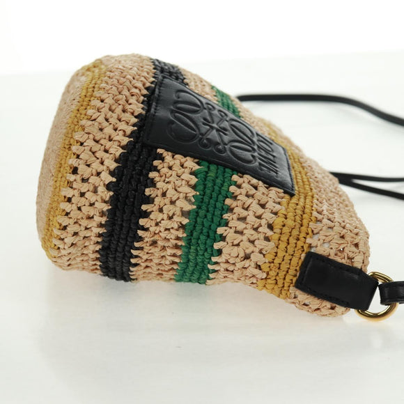 LOEWE Pochette bag Anagram Shoulder Bag Raffia Beige Gold Auth BA9640V