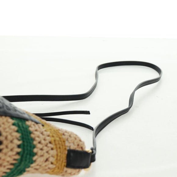 LOEWE Pochette bag Anagram Shoulder Bag Raffia Beige Gold Auth BA9640V