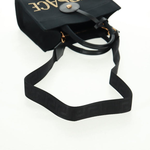 VERSACE Hand Bag Canvas 2way Black Gold Auth BA9642SAM