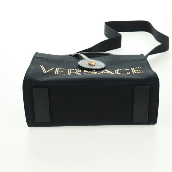 VERSACE Hand Bag Canvas 2way Black Gold Auth BA9642SAM