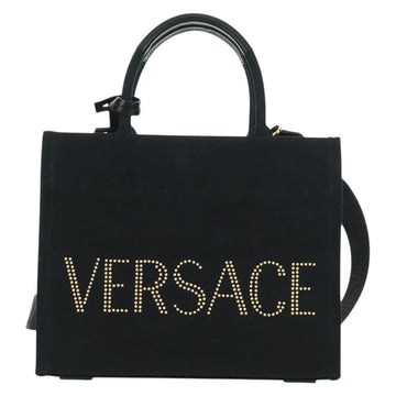 VERSACE Hand Bag Canvas 2way Black Gold Auth BA9642SAM - 0