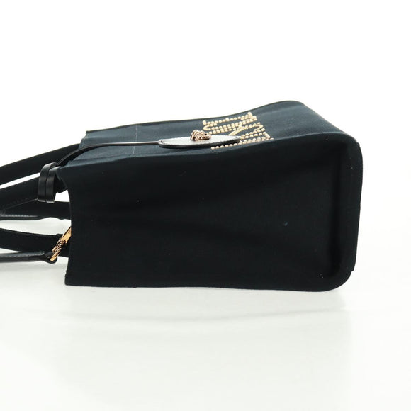 VERSACE Hand Bag Canvas 2way Black Gold Auth BA9642SAM