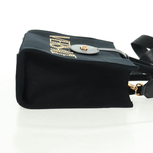 VERSACE Hand Bag Canvas 2way Black Gold Auth BA9642SAM