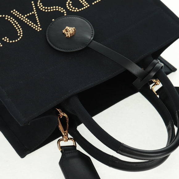 VERSACE Hand Bag Canvas 2way Black Gold Auth BA9642SAM