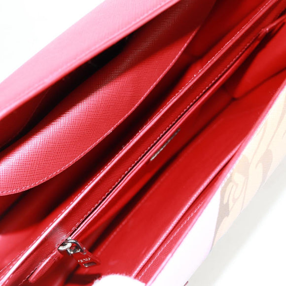 PRADA Face Art Hand Bag Safiano leather Red Silver Auth BA9643SM