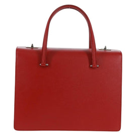 PRADA Face Art Hand Bag Safiano leather Red Silver Auth BA9643SM - 0