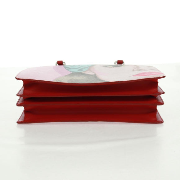 PRADA Face Art Hand Bag Safiano leather Red Silver Auth BA9643SM