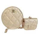 CHANEL Matelasse Air Pods Case 2024 Year Gift Lamb Skin Gold CC Auth BA9648SM-1