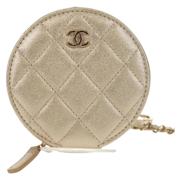 CHANEL Matelasse Air Pods Case 2024 Year Gift Lamb Skin Gold CC Auth BA9648SM