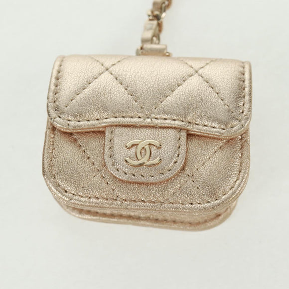 CHANEL Matelasse Air Pods Case 2024 Year Gift Lamb Skin Gold CC Auth BA9648SM