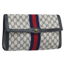 GUCCI GG Supreme Sherry Line Clutch Bag PVC Navy Gold 41 014 3087 Auth BA9677-1