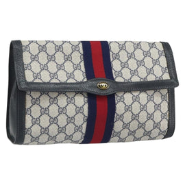 GUCCI GG Supreme Sherry Line Clutch Bag PVC Navy Gold 41 014 3087 Auth BA9677