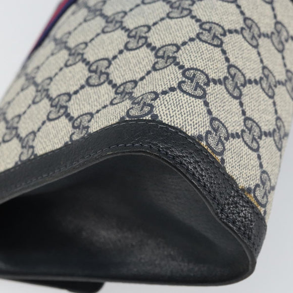 GUCCI GG Supreme Sherry Line Clutch Bag PVC Navy Gold 41 014 3087 Auth BA9677