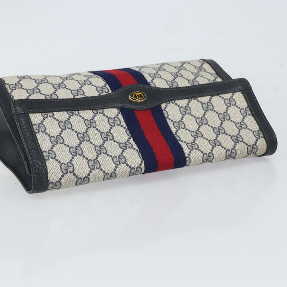 GUCCI GG Supreme Sherry Line Clutch Bag PVC Navy Gold 41 014 3087 Auth BA9677