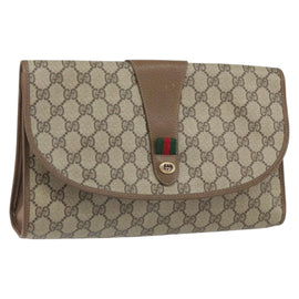 GUCCI GG Supreme Web Sherry Line Clutch Bag PVC Beige Gold 89 01 031 Auth BA9678