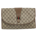 GUCCI GG Supreme Web Sherry Line Clutch Bag PVC Beige Gold 89 01 031 Auth BA9678-13