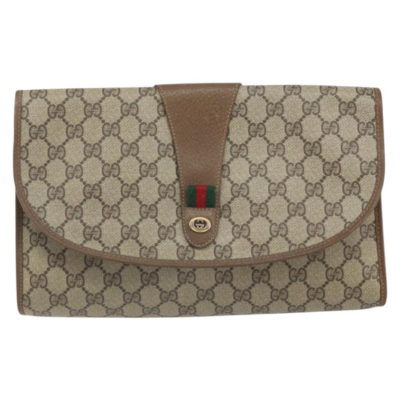 GUCCI GG Supreme Web Sherry Line Clutch Bag PVC Beige Gold 89 01 031 Auth BA9678