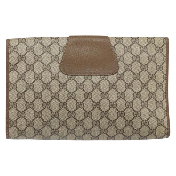 GUCCI GG Supreme Web Sherry Line Clutch Bag PVC Beige Gold 89 01 031 Auth BA9678