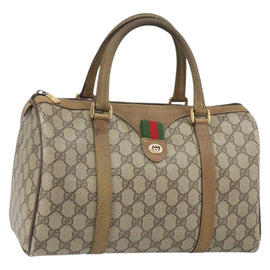 GUCCI GG Supreme Web Sherry Line Boston Bag PVC Beige Gold 40 02 007 Auth BA9679