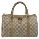 GUCCI GG Supreme Web Sherry Line Boston Bag PVC Beige Gold 40 02 007 Auth BA9679-13