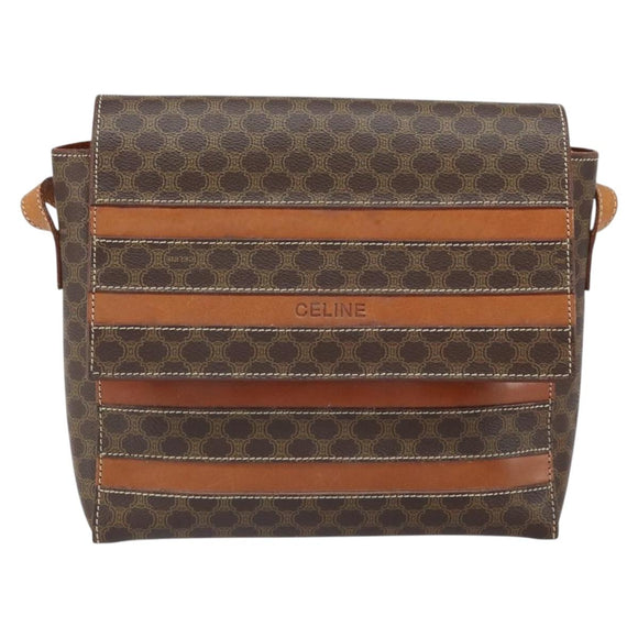 CELINE Macadam Canvas Shoulder Bag PVC Leather Brown Gold Auth BA9684