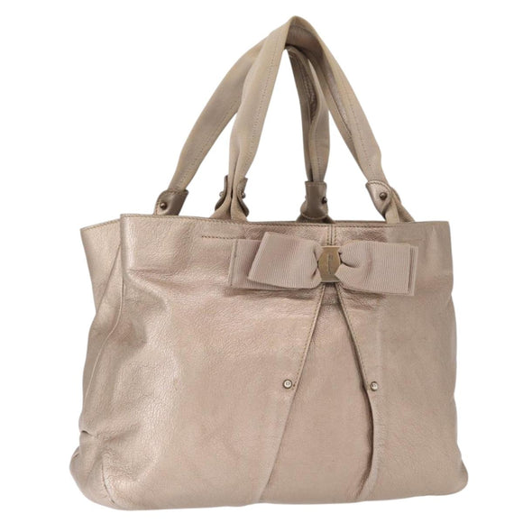 Salvatore Ferragamo Vala Tote Bag Leather Beige Auth BA9685