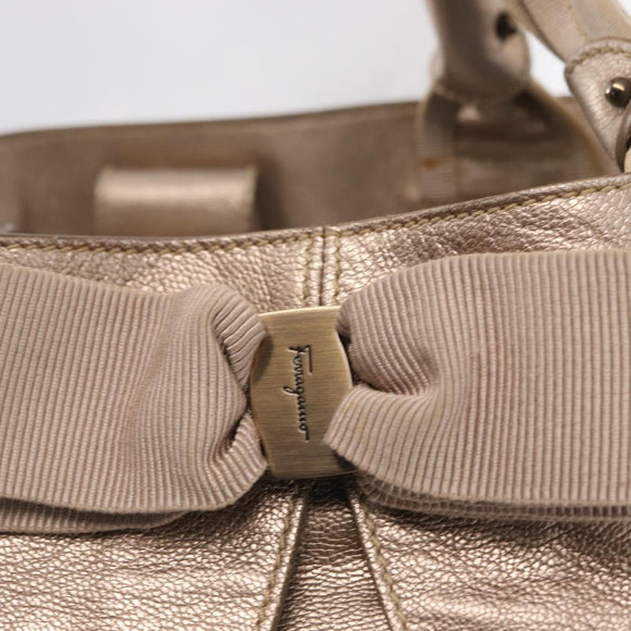 Salvatore Ferragamo Vala Tote Bag Leather Beige Auth BA9685