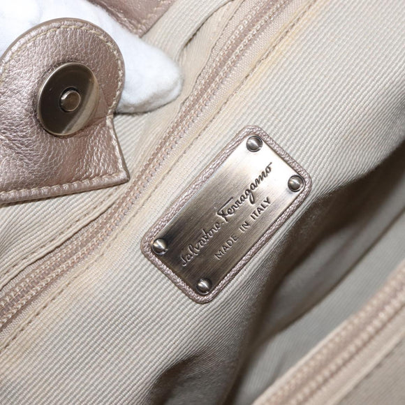 Salvatore Ferragamo Vala Tote Bag Leather Beige Auth BA9685