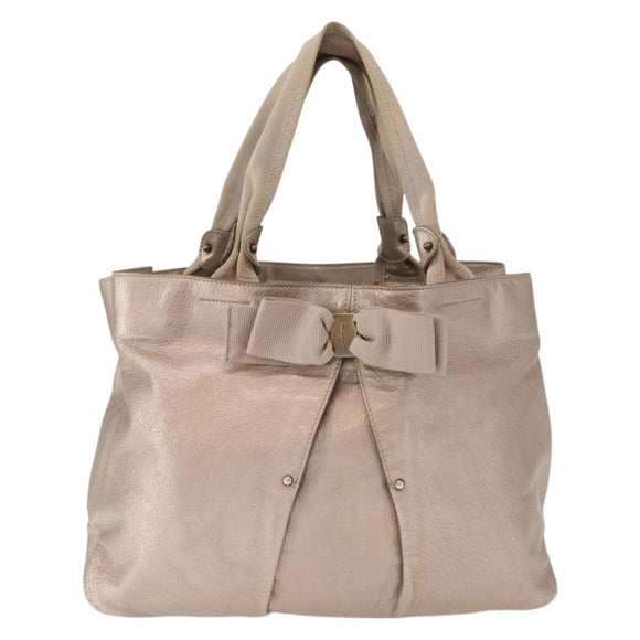 Salvatore Ferragamo Vala Tote Bag Leather Beige Auth BA9685