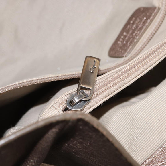 Salvatore Ferragamo Vala Tote Bag Leather Beige Auth BA9685