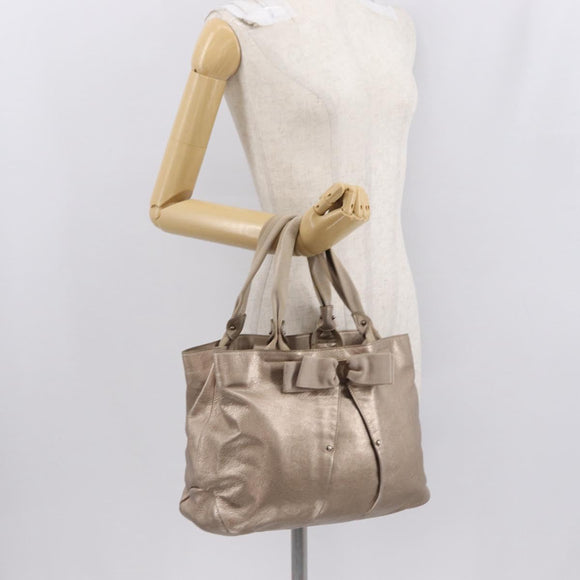 Salvatore Ferragamo Vala Tote Bag Leather Beige Auth BA9685