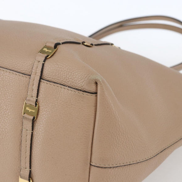 Salvatore Ferragamo Vala Tote Bag Leather Beige Gold Auth BA9686