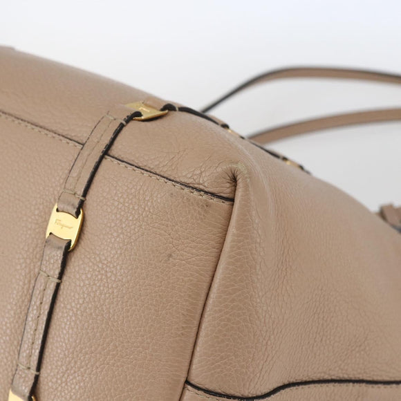 Salvatore Ferragamo Vala Tote Bag Leather Beige Gold Auth BA9686