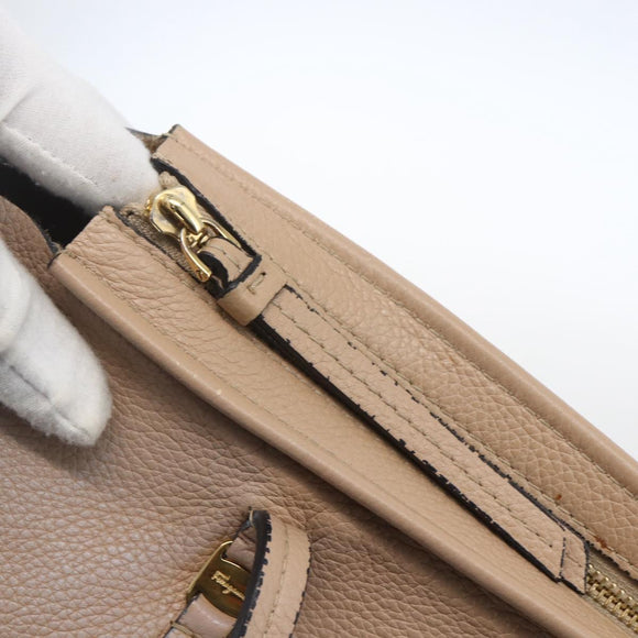 Salvatore Ferragamo Vala Tote Bag Leather Beige Gold Auth BA9686