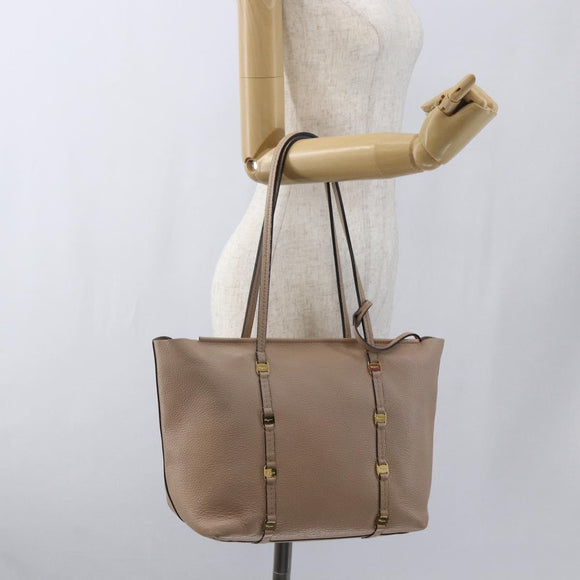 Salvatore Ferragamo Vala Tote Bag Leather Beige Gold Auth BA9686
