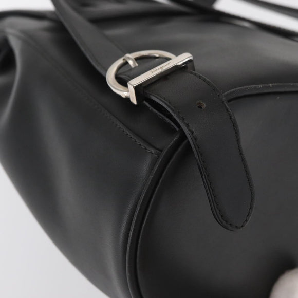 Salvatore Ferragamo Gancini Backpack Leather Black Silver Auth BA9687