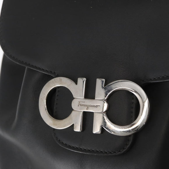 Salvatore Ferragamo Gancini Backpack Leather Black Silver Auth BA9687