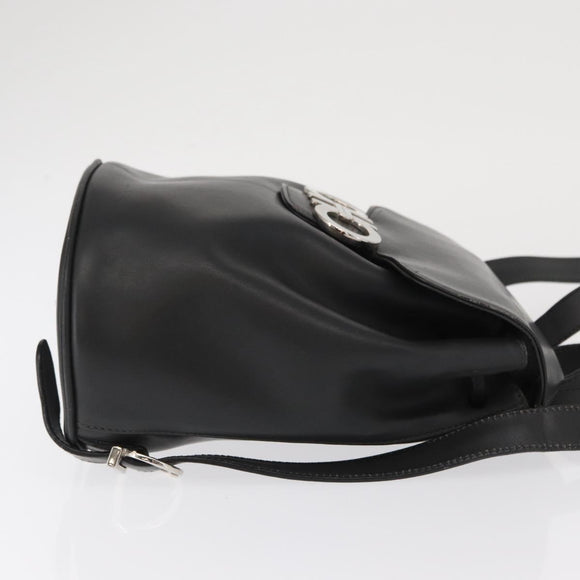 Salvatore Ferragamo Gancini Backpack Leather Black Silver Auth BA9687