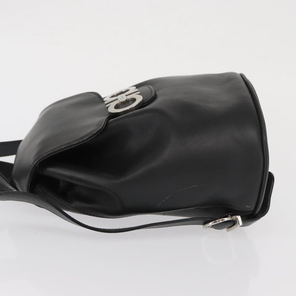 Salvatore Ferragamo Gancini Backpack Leather Black Silver Auth BA9687