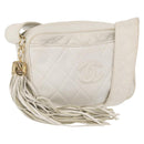 CHANEL Matelasse Shoulder Bag Lamb Skin White Gold CC Auth BA9689-1