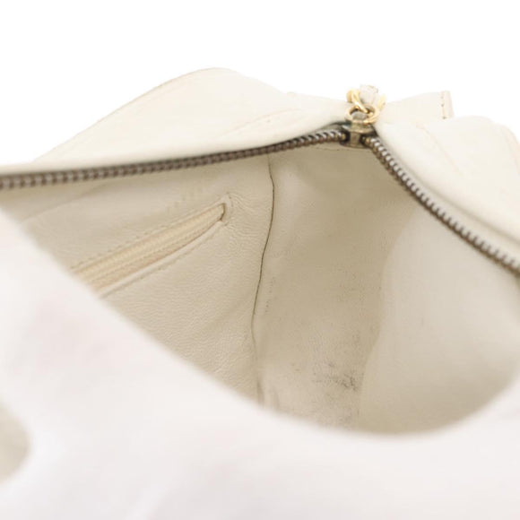 CHANEL Matelasse Shoulder Bag Lamb Skin White Gold CC Auth BA9689