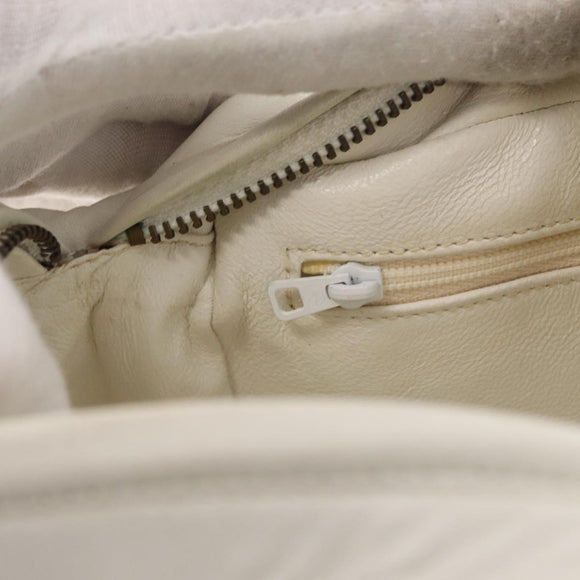 CHANEL Matelasse Shoulder Bag Lamb Skin White Gold CC Auth BA9689