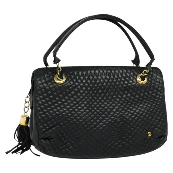 BALLY Quilted Hand Bag Leather Black Auth BA969