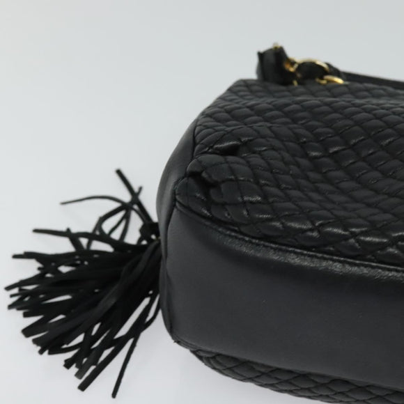 BALLY Quilted Hand Bag Leather Black Auth BA969