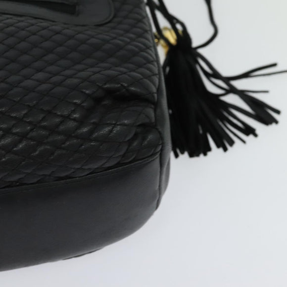 BALLY Quilted Hand Bag Leather Black Auth BA969